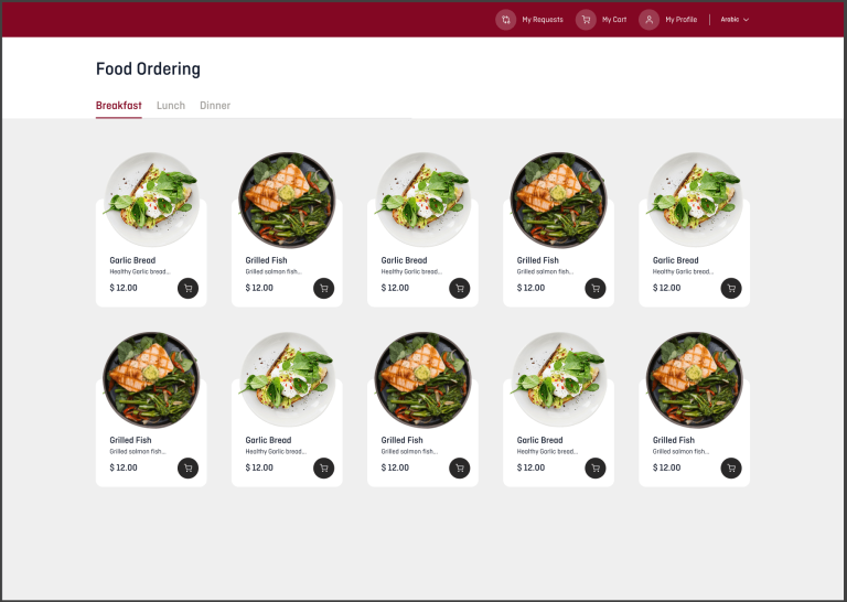 In-room food ordering catalogue