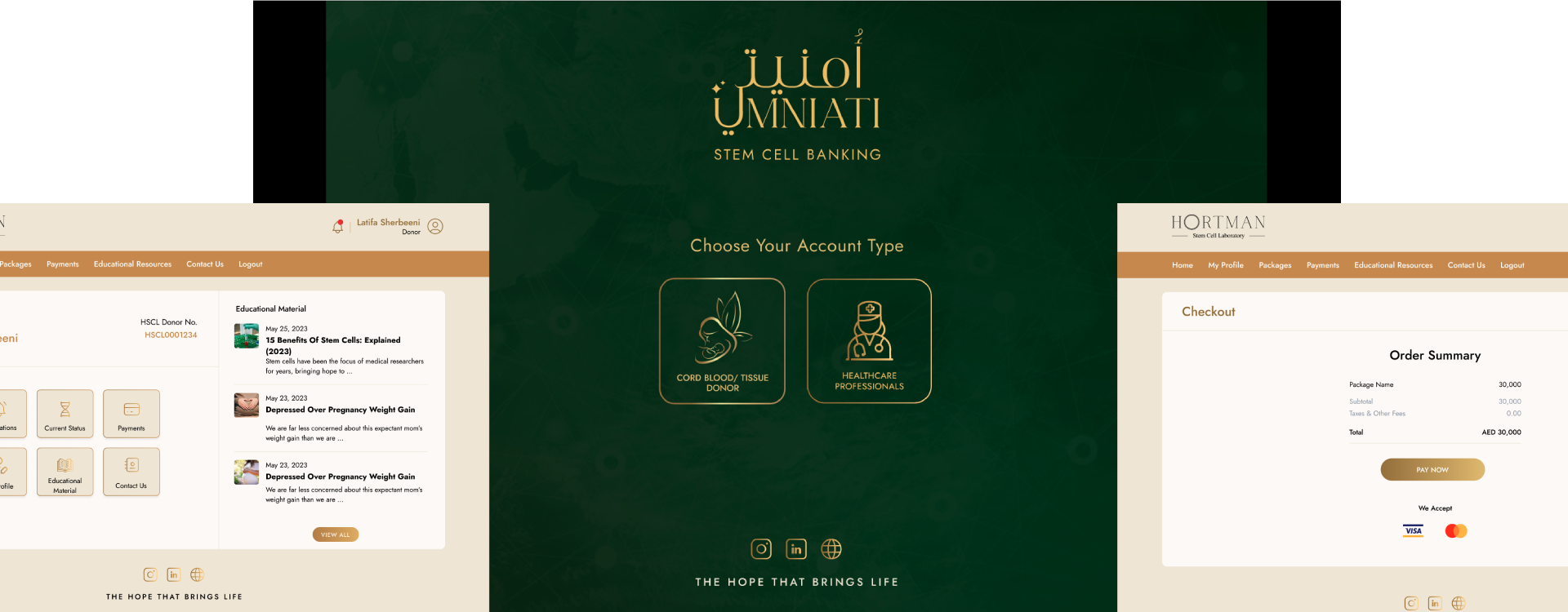 Umniati and Hortman web portals and checkout